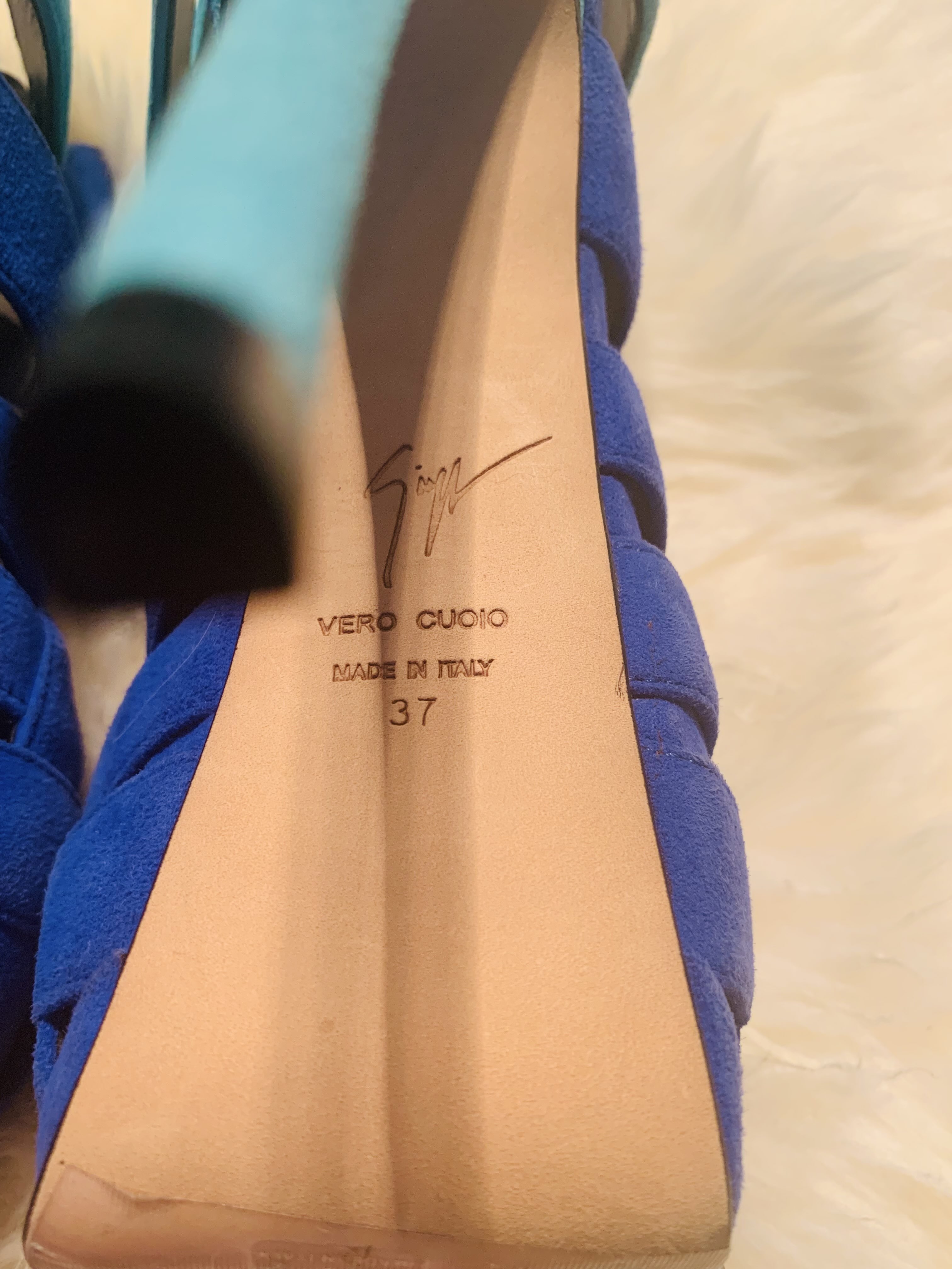 正品GZ（Giuseppe Zanotti）走秀款丝绒绑带高跟鞋_1