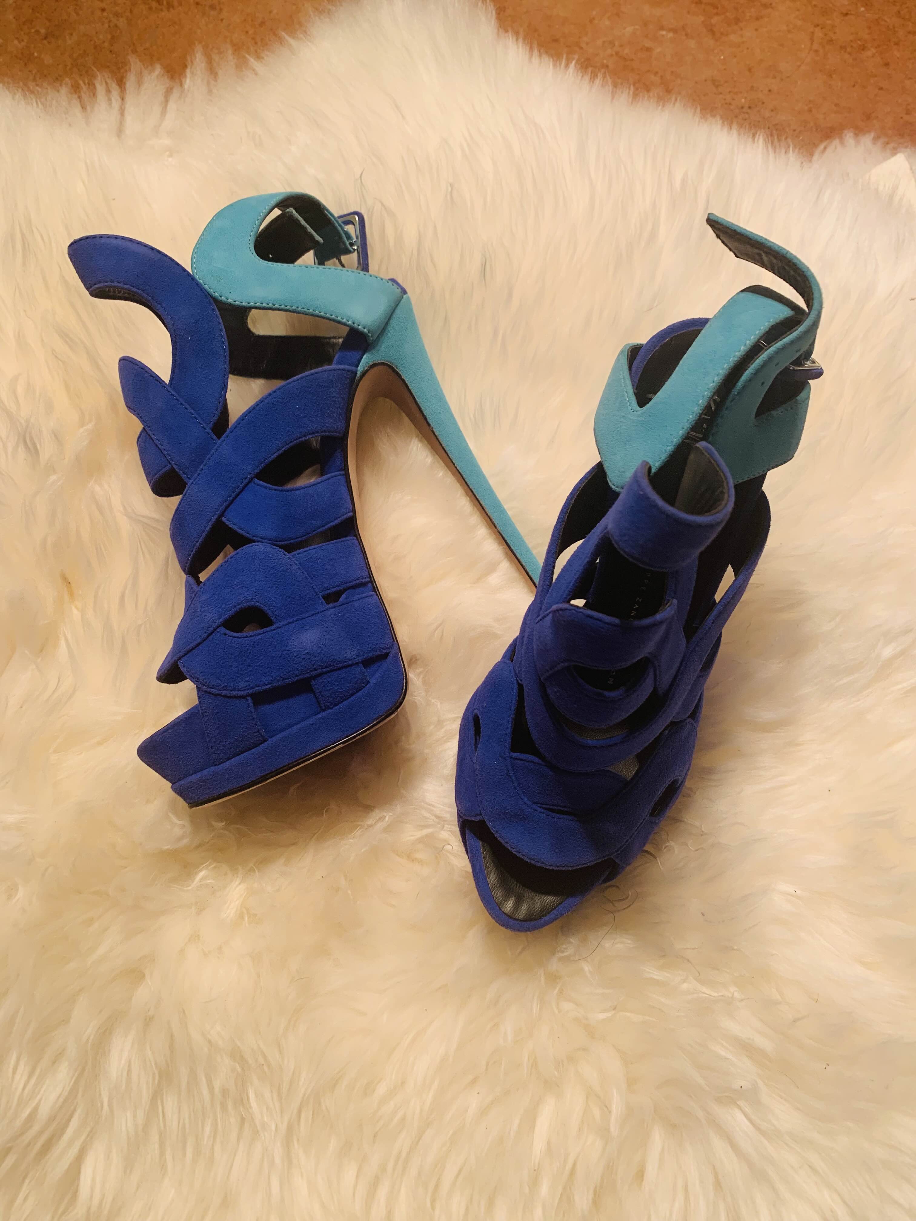 正品GZ（Giuseppe Zanotti）走秀款丝绒绑带高跟鞋_2