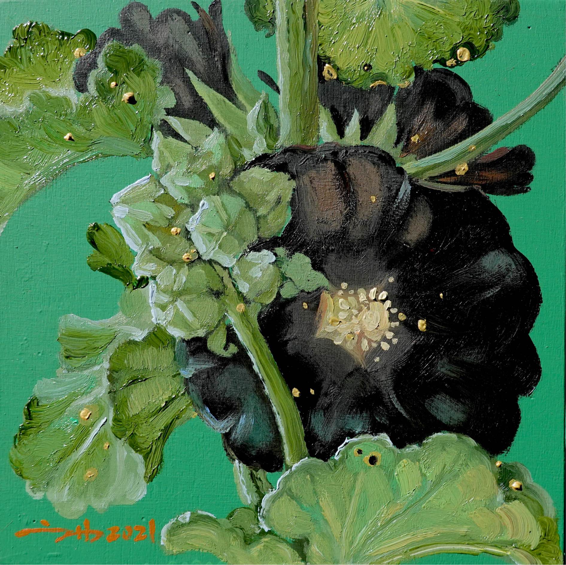 迷恋锦葵 . 布面油画_2
