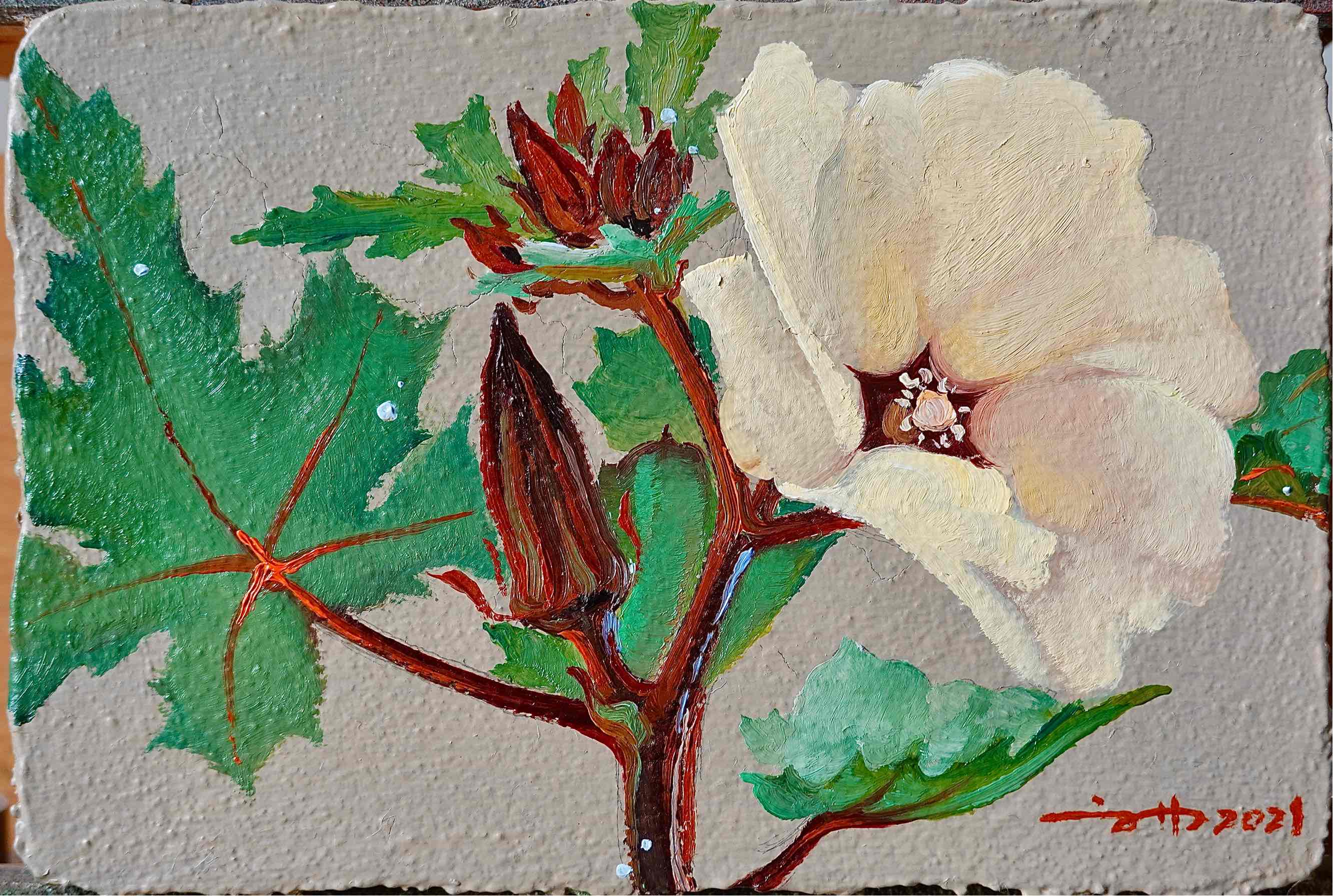 迷恋锦葵 . 布面油画_4
