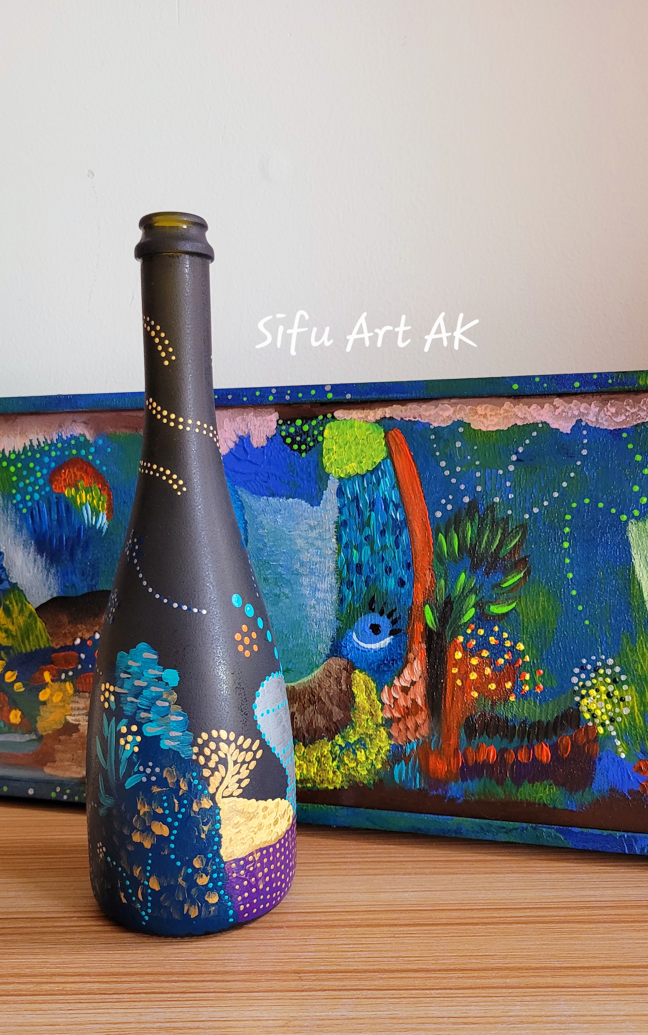 handmade design on wood and glass